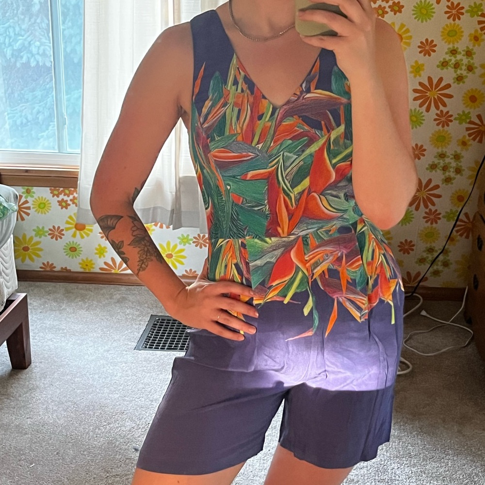 NWT Rare Print! Ala von Auersperg Birds of Paradise 100% Silk Romper/Playsuit